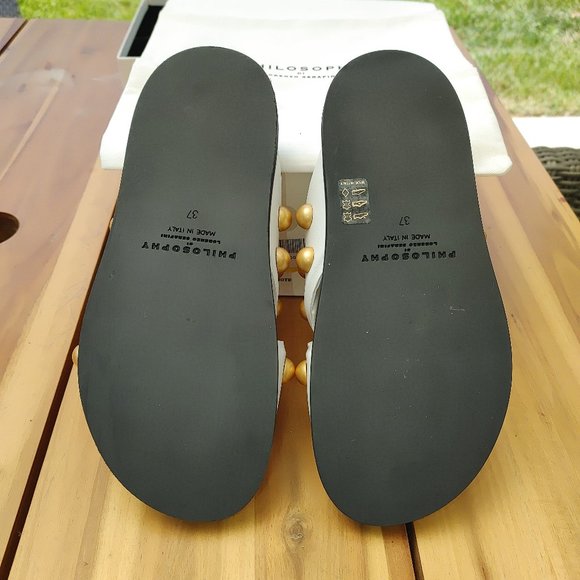 NIB PHILOSOPHY di LORENZO SERAFINI Gold Studs White Leather Sandals. 7 37 - Picture 6 of 7